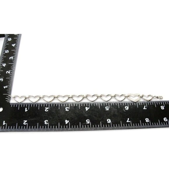 Heart Links Bracelet 8" Simulated Cubic Zirconia 925 Sterling Silver Vintage - Picture 4 of 8